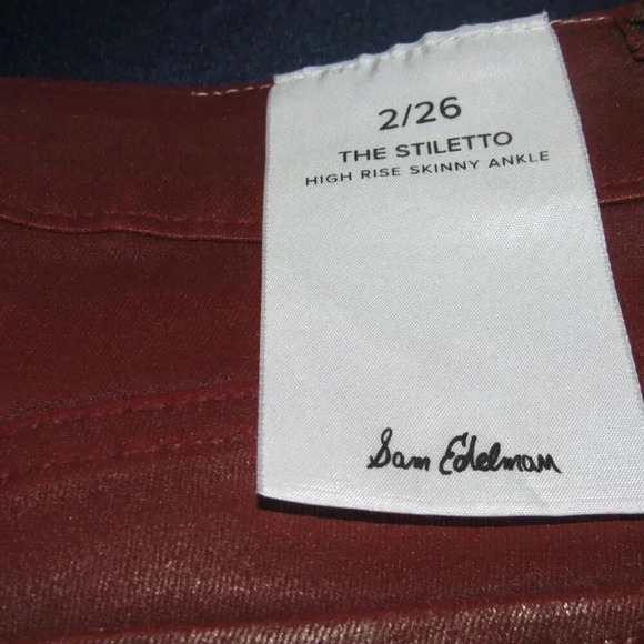 NWT SAM EDELMAN The Stiletto High Rise Skinny Ankle Burgandy Pants Size 2/26 - Picture 6 of 6